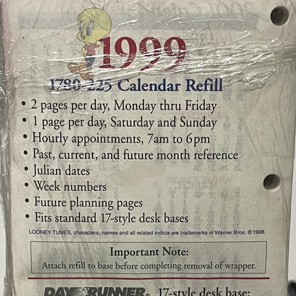 Vintage 1999 Looney Tunes Tweety Bird Desk Calendar Refill with Tabs Never‎ Used - Picture 3 of 6